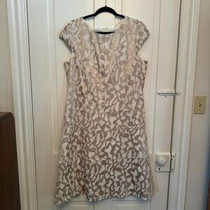 ✨anne klein gold & tan patterned midi cap sleeve dress✨